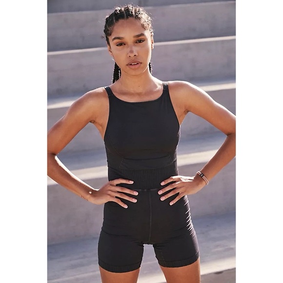 Free People Movement Good Karma High Neck Runsie Romper in Black - Picture 1 of 10